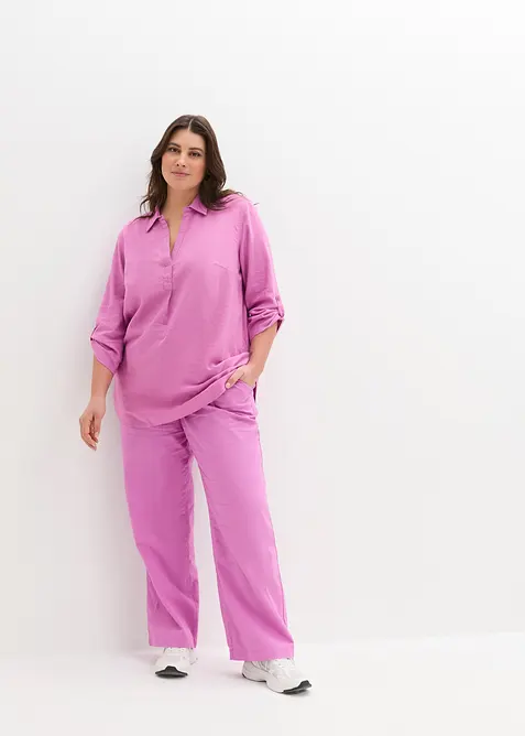 Blusa in misto lino con maniche a 3/4, bonprix