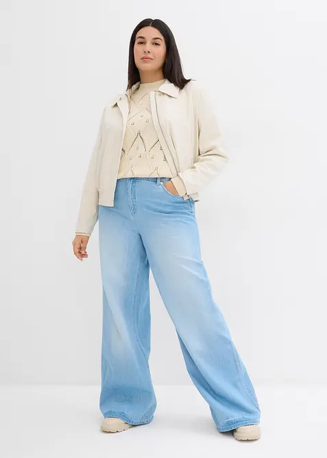 Jeans wide leg con cinta comoda, vita alta, bonprix