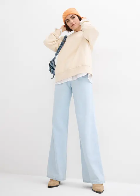 Jeans wide leg super morbidi, vita media, bonprix