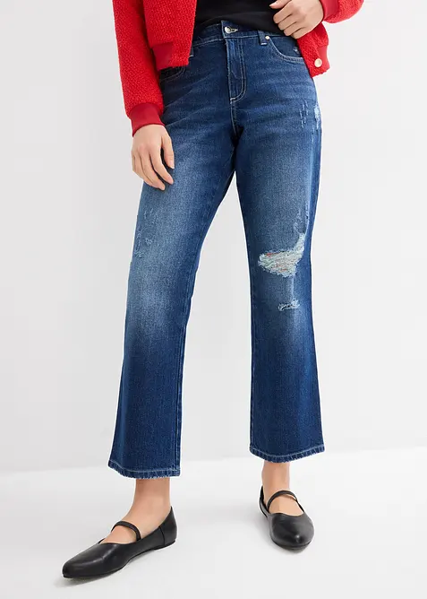 Jeans straight cropped con cinta comoda, vita media, bonprix