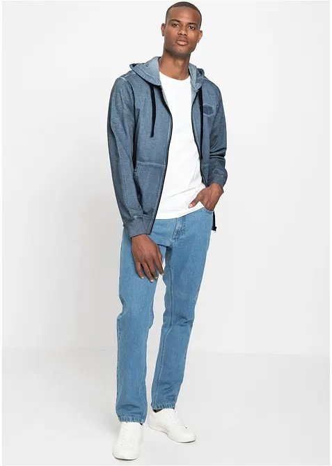 Felpa con zip e cappuccio dall'effetto slavato, bonprix