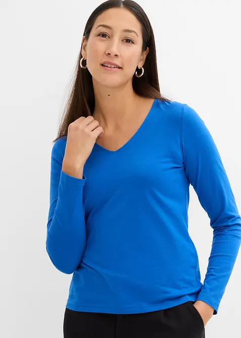 Maglia a maniche lunghe con scollo a V in cotone biologico, bonprix