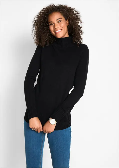 Maglione basic a collo alto in filato fine, bonprix