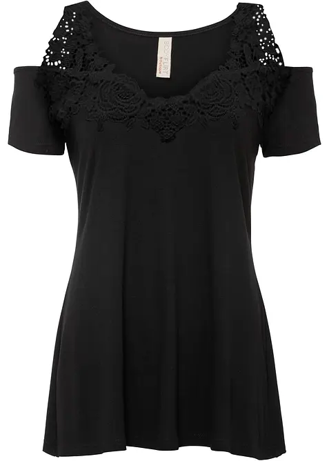 Maglia con cut-out e pizzo, bonprix