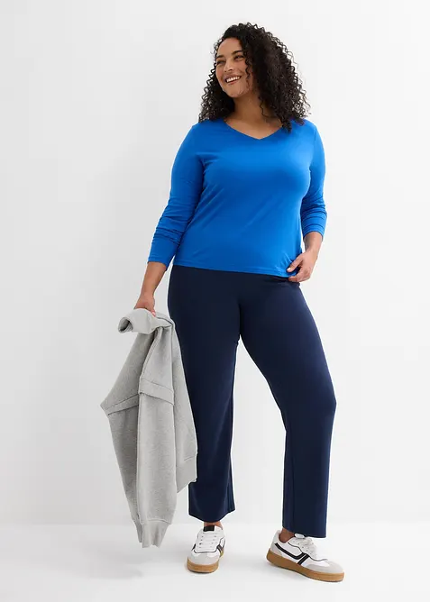 Maglia a maniche lunghe con scollo a V in cotone biologico, bonprix