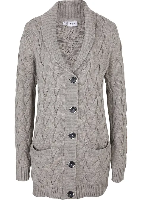 Cardigan con collo a scialle e lavorazione a trecce, bonprix