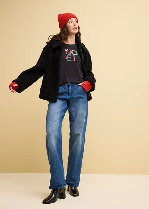 Jeans wide leg con cinta comoda, vita alta, bonprix