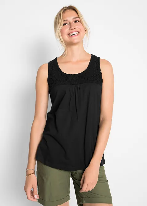 Top lungo in cotone con pizzo, bonprix