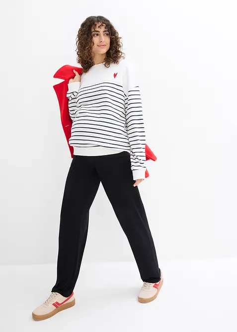 Pantaloni pr&eacute;maman in jersey con vita alta a punto smock e gamba dritta, bonprix