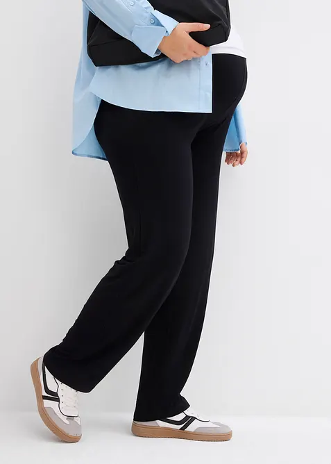 Pantaloni pr&eacute;maman in jersey con vita alta a punto smock e gamba dritta, bonprix