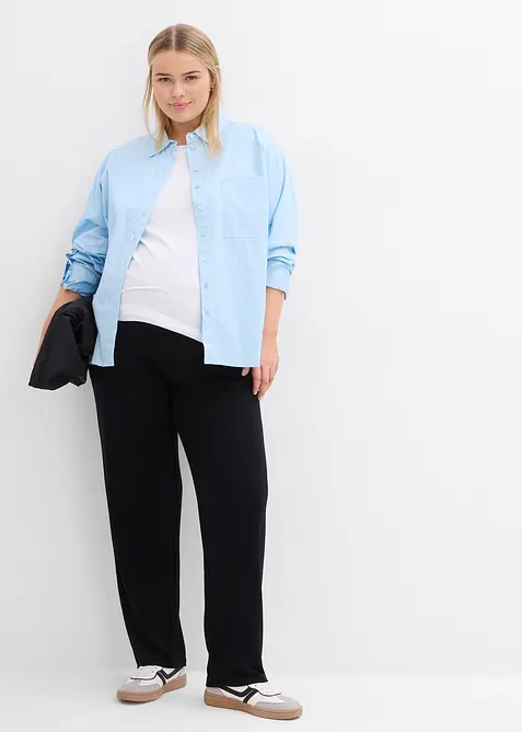 Pantaloni pr&eacute;maman in jersey con vita alta a punto smock e gamba dritta, bonprix