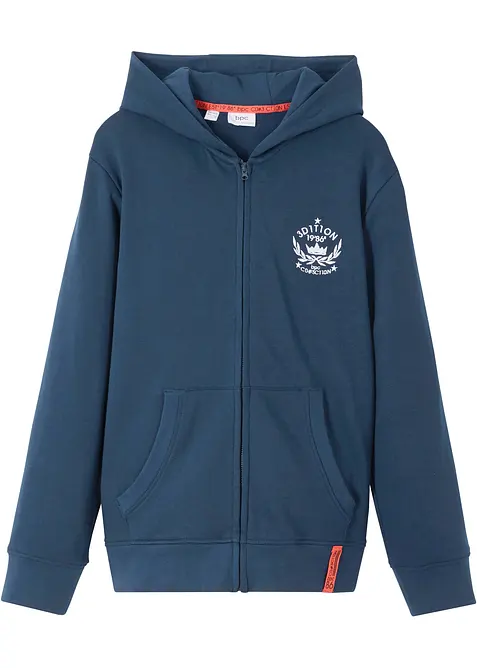 Felpa con zip e cappuccio in puro cotone, bonprix