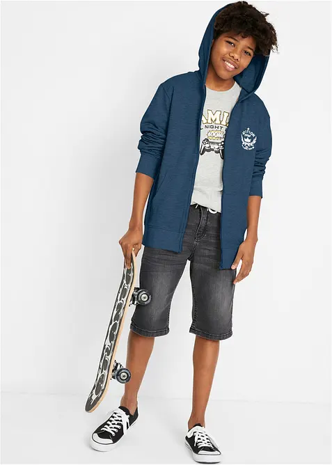 Felpa con zip e cappuccio in puro cotone, bonprix