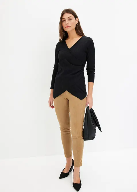 Pantaloni in similpelle scamosciata con cinta comoda, bonprix