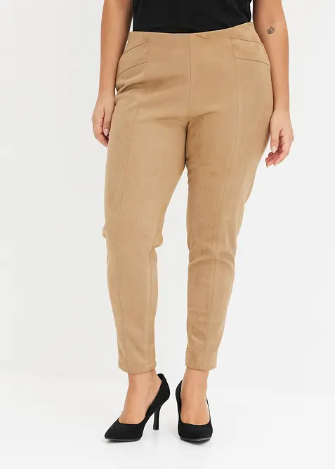 Pantaloni in similpelle scamosciata con cinta comoda, bonprix