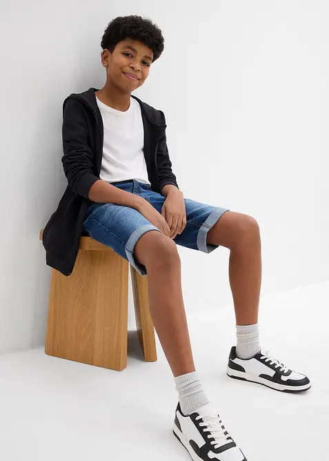 Bermuda di jeans elasticizzati e regolabili in vita, slim fit, bonprix