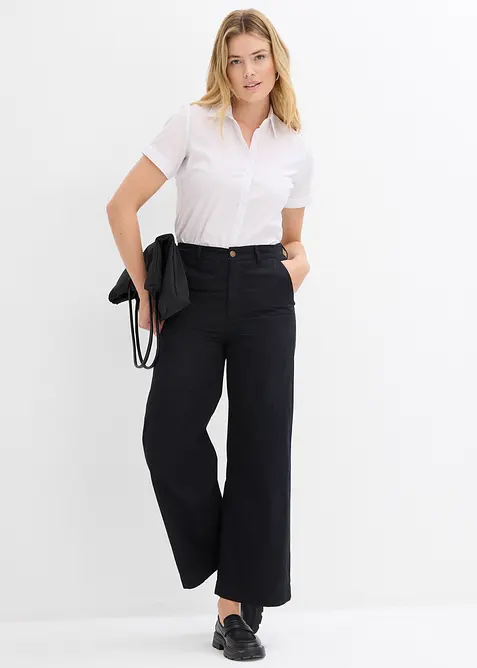 Pantaloni larghi in puro cotone, vita alta, bonprix