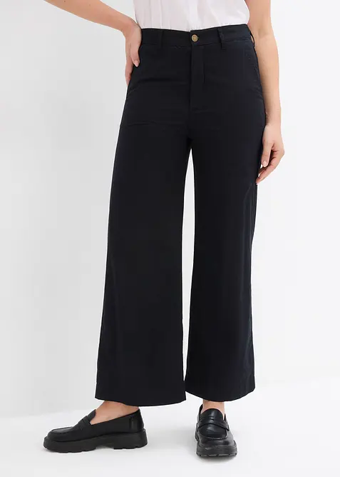 Pantaloni larghi in puro cotone, vita alta, bonprix