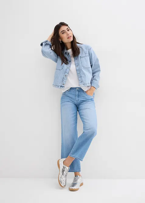 Jeans cropped straight con cinta comoda, vita media, bonprix