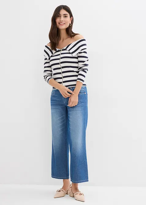 Jeans cropped straight con cinta comoda, vita media, bonprix