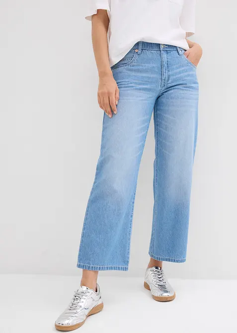 Jeans cropped straight con cinta comoda, vita media, bonprix