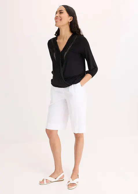 Maglia effetto a portafoglio con maniche a 3/4 e pizzo, bonprix