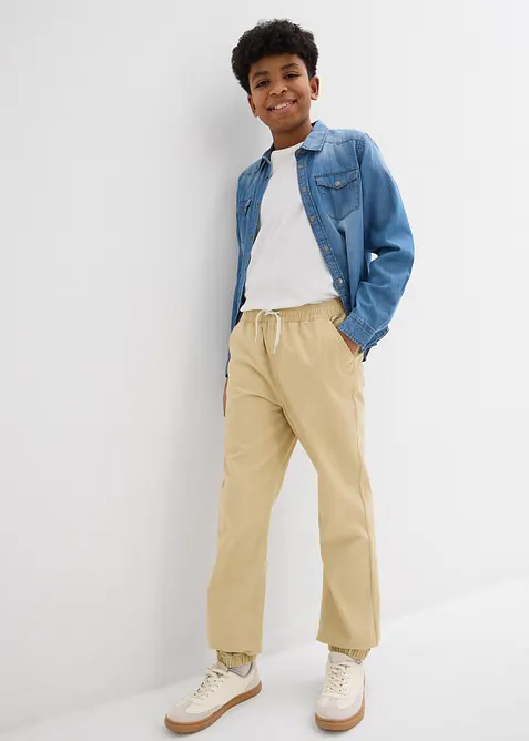 Pantaloni con elastico in vita in puro cotone, regular fit (pacco da 2), bonprix