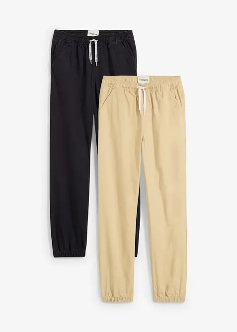 Pantaloni con elastico in vita in puro cotone, regular fit (pacco da 2), bonprix