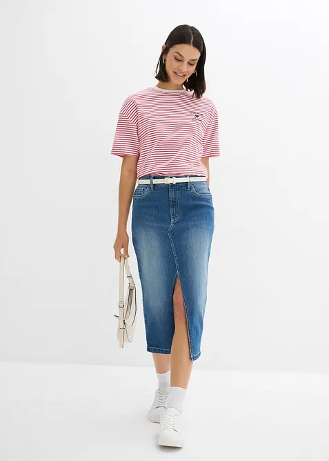 T-shirt a righe con ricamo, bonprix