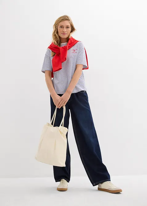 T-shirt a righe con ricamo, bonprix