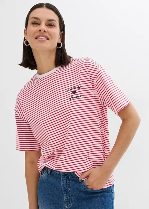 T-shirt a righe con ricamo, bonprix