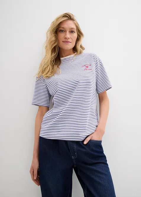 T-shirt a righe con ricamo, bonprix