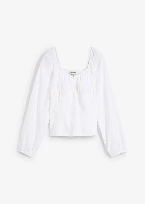 Blusa con ricami traforati in puro cotone, bonprix