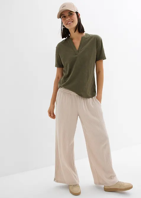 T-shirt con scollo a tunica in puro cotone biologico, bonprix