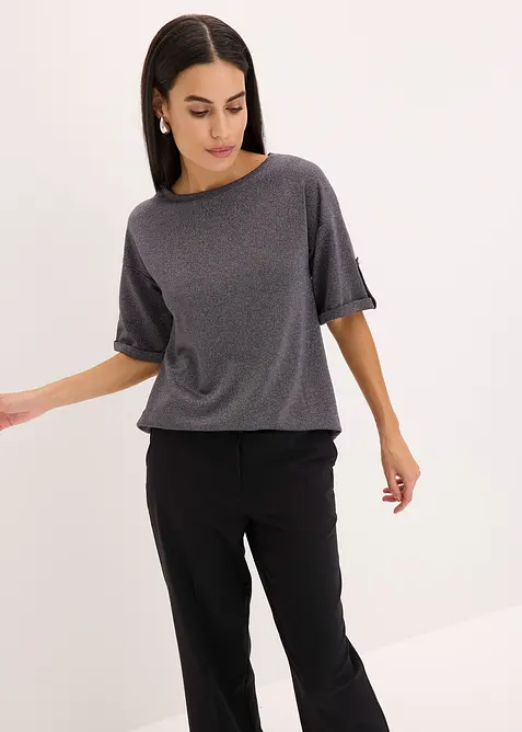 Maglia con viscosa glitterata e stampa lucida, bonprix