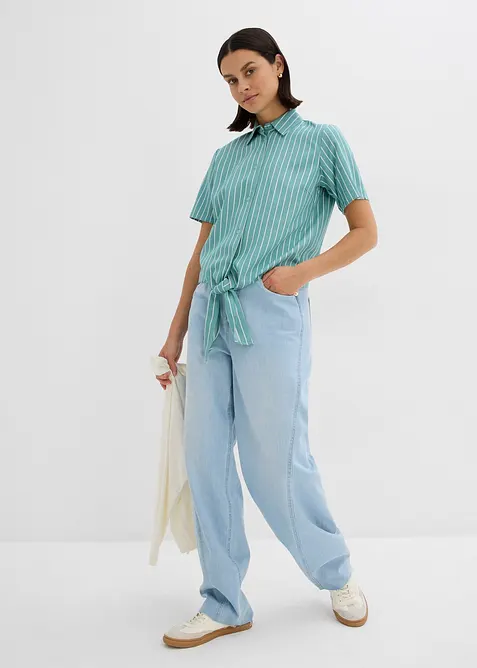 Camicetta a righe a maniche corte con dettaglio annodato, bonprix