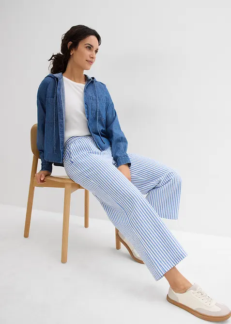 Pantaloni a palazzo in seersucker, lunghezza 7/8, bonprix