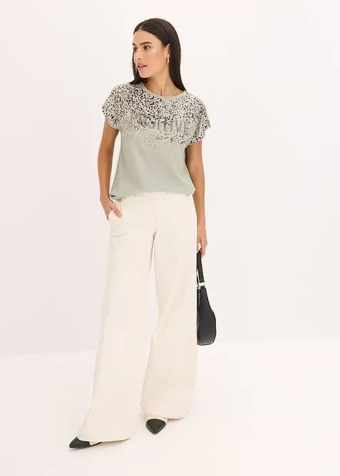 Maglia con inserto in tessuto e strass, bonprix