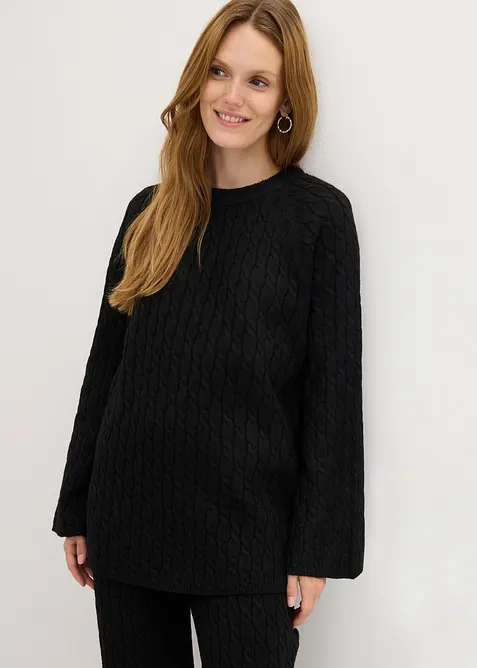 Maglione oversize con lavorazione a trecce, bonprix