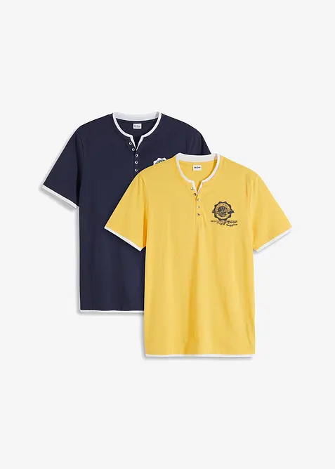 Maglia serafino a maniche corte in puro cotone biologico (pacco da 2), bonprix