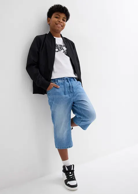 Bermuda lunghi in jeans con elastico in vita, slim fit, bonprix