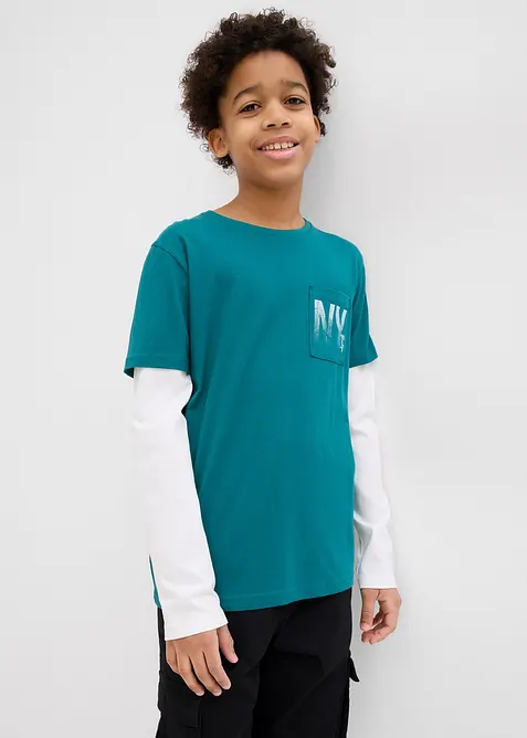 Maglia 2 in 1 a maniche lunghe in puro cotone biologico, bonprix