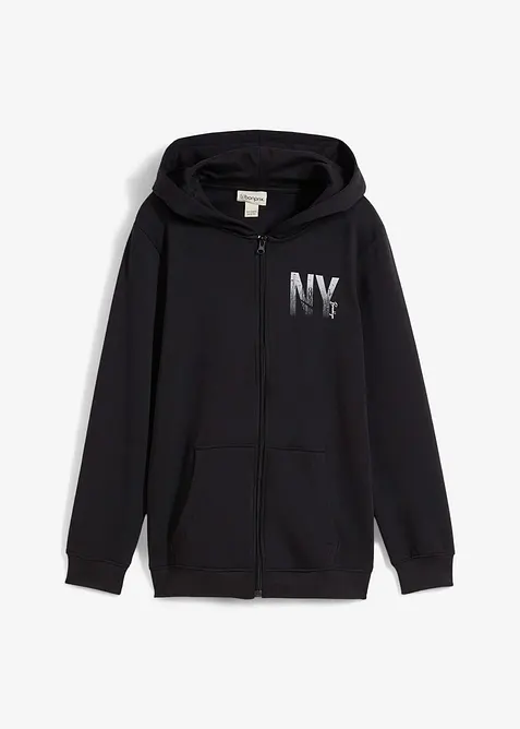 Felpa con zip e cappuccio in morbido misto cotone, bonprix