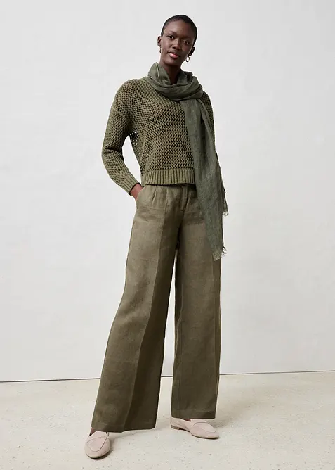 Pantaloni con pinces in puro lino, bonprix