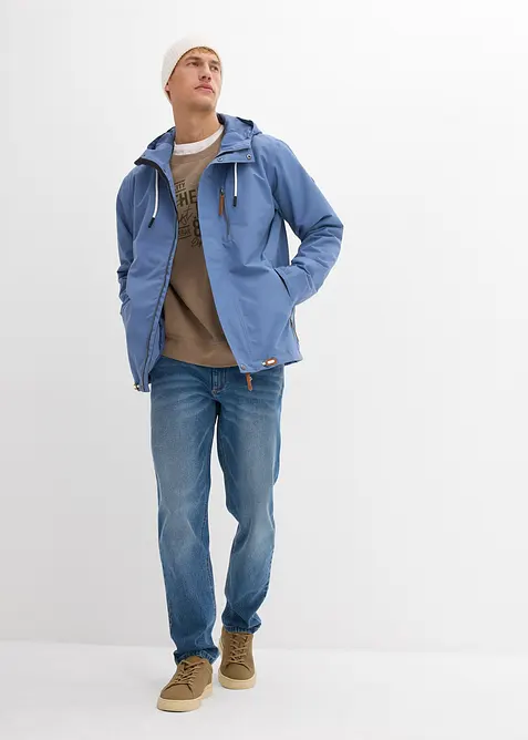 Giacca tecnica impermeabile con cappuccio e dettagli in similpelle, bonprix