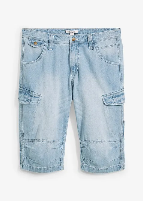 Bermuda cargo lunghi in denim elasticizzato leggero, relaxed fit, bonprix