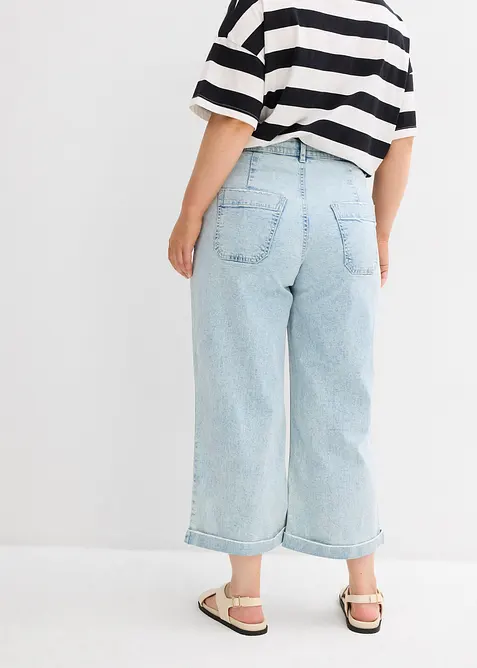 Jeans wide leg cropped, vita alta, bonprix