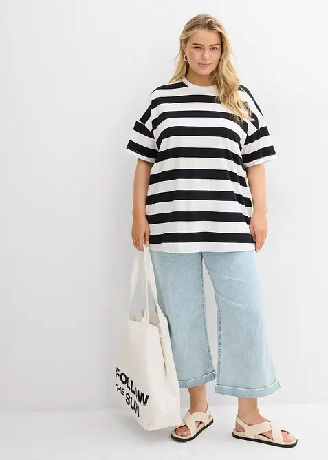 Jeans wide leg cropped, vita alta, bonprix