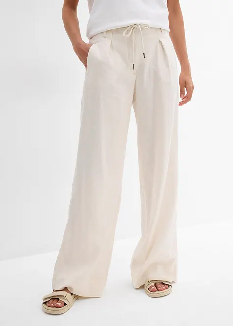 Pantaloni paper bag in misto lino leggero, bonprix
