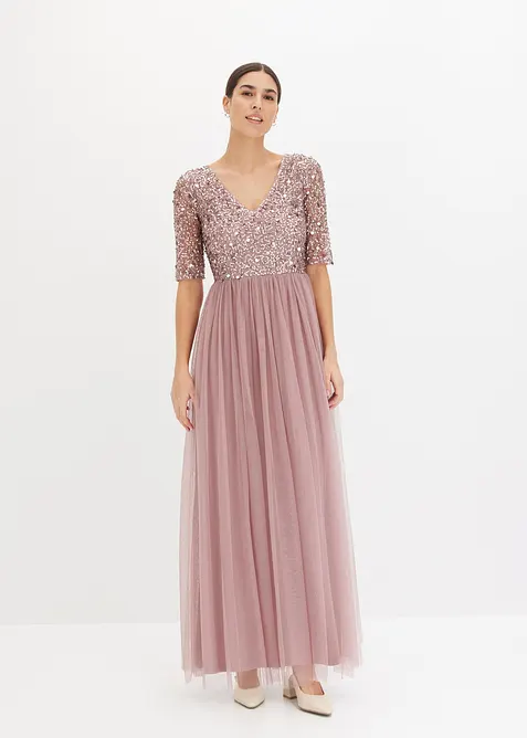 Abito da sera in tulle delicato con ricamo e paillettes, bonprix
